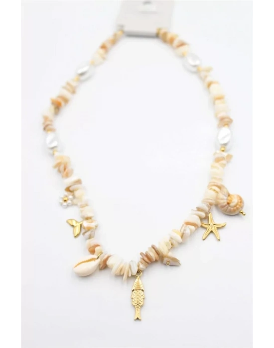 Doğal Taş Kolye - Krem