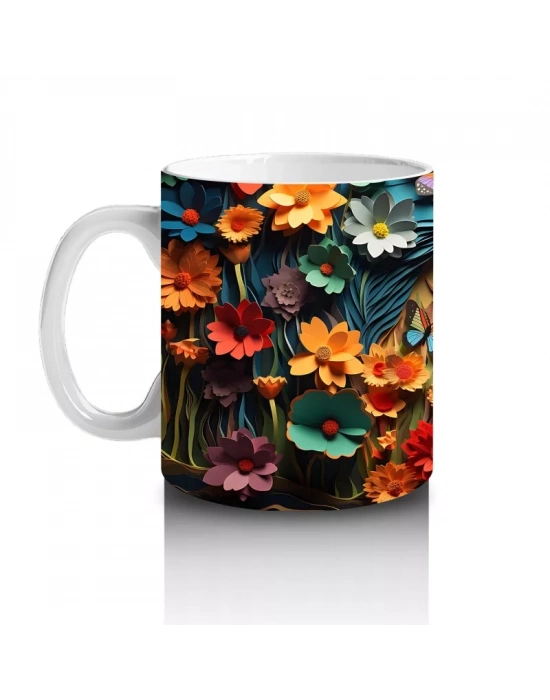 Doğal Taş Üzerinde Açık Mavi Kelebek – Baskılı Kahve Kupası