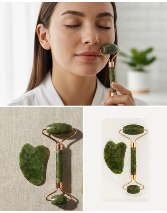 Doğal Yeşim Taşı Yüz Masaj Roller ve Gua Sha Seti 2 Parça