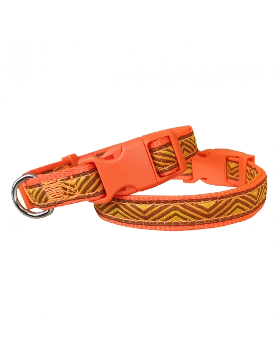 Doggie Dalga Desenli Dokuma Köpek Boyun Tasması 1,5 cm x 27-40 cm Turuncu