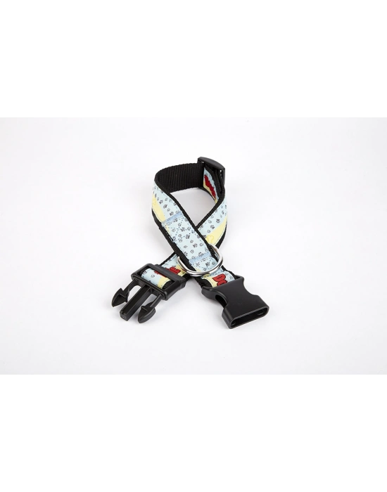 Doggie Desenli Süslü Dokuma Köpek Boyun Tasması 1,5 x 25-40 cm Siyah