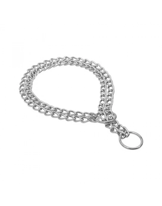 Doggie Eğitim Serisi Çift Sıra Boğma Zincirli Köpek Boyun Tasması - 2,5x35-45cm Chrome