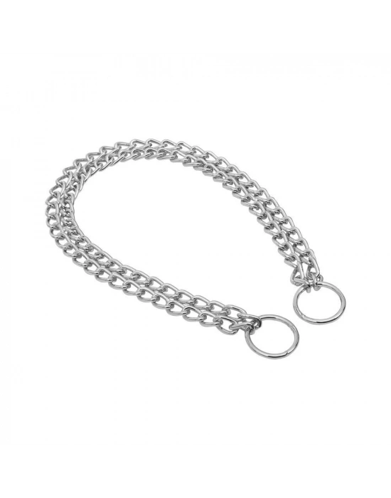 Doggie Eğitim Serisi Çift Sıra Boğma Zincirli Köpek Boyun Tasması - 2,5x35-45cm Chrome