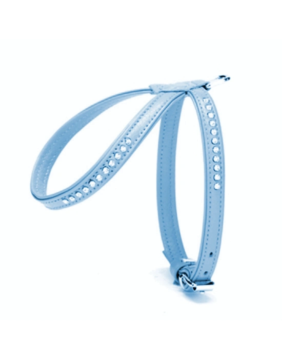 Doggie Flotter Swarovski Taşlı Deri Köpek Göğüs Tasması 1,2 x 21-30 cm Mavi