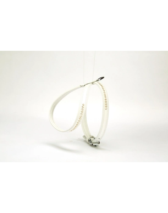 Doggie Flotter Swarovski Taşlı Deri Köpek Göğüs Tasması 1,2 x 25-35 cm Beyaz