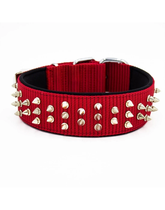 Doggie Konfor El Yapımı Çivili Köpek Boyun Tasması 5x55-65cm Kırmızı