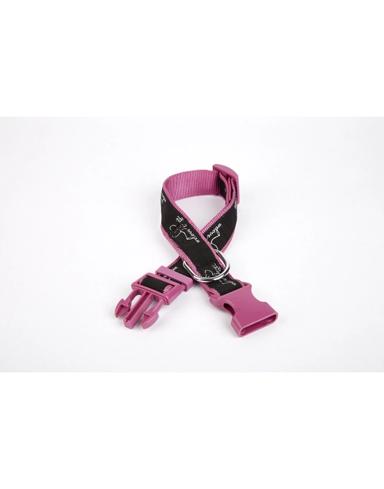 Doggie Köpek Desenli Dokuma Köpek Boyun Tasması 3 cm x 36-60 cm Mor