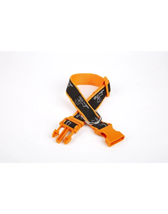 Doggie Köpek Desenli Dokuma Köpek Boyun Tasması 3 cm x 36-60 cm Turuncu