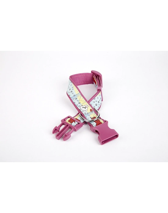 Doggie Pati Desenli Dokuma Köpek Boyun Tasması 3 cm x 36-60 cm Mor