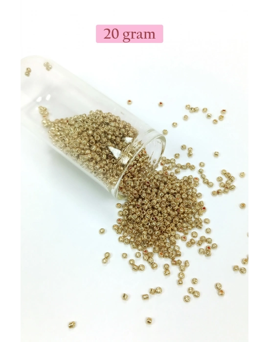 Dökme Cam Kum Boncuk (11/0) 2 mm - 20 Gram -  Altın - BNC024