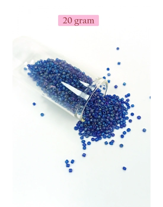 Dökme Cam Kum Boncuk (11/0) 2 mm - 20 Gram -  Koyu Mavi - BNC017