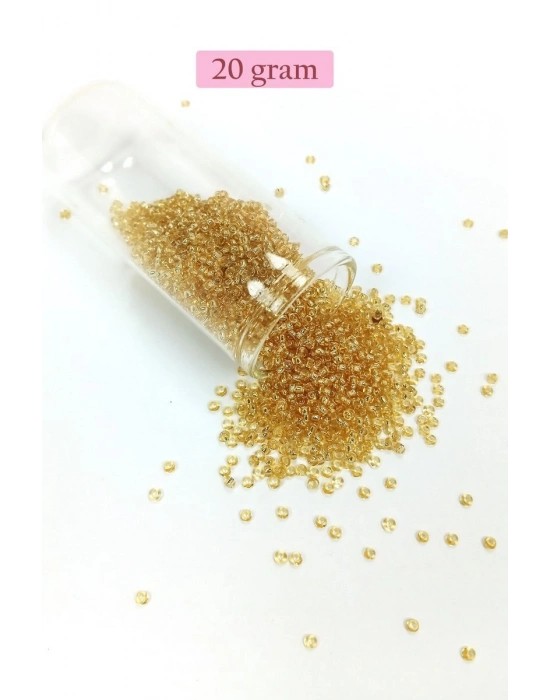 Dökme Cam Kum Boncuk (11/0) 2 mm - 20 Gram -  Şeffaf Bal Rengi - BNC033