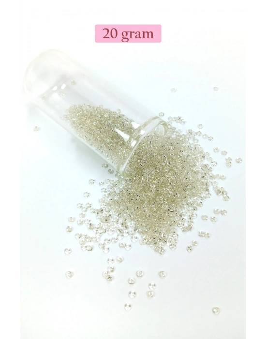 Dökme Cam Kum Boncuk (11/0) 2 mm - 20 Gram -  Şeffaf Beyaz - BNC018