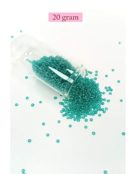 Dökme Cam Kum Boncuk (11/0) 2 mm - 20 Gram -  Şeffaf Yeşil - BNC014