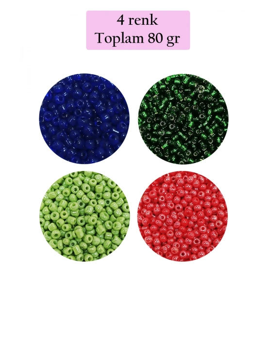 Dökme Cam Kum Boncuk (11/0) 2 mm - 4 Renk - Toplam 80 Gram -  BNC399