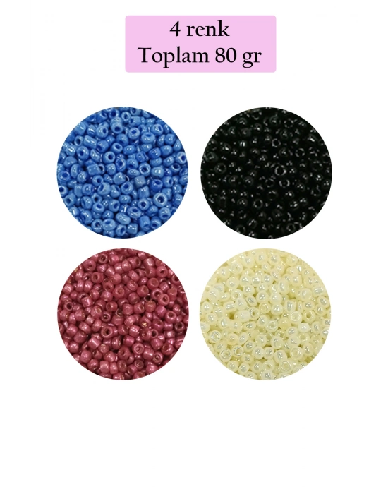 Dökme Cam Kum Boncuk (11/0) 2 mm - 4 Renk - Toplam 80 Gram -  BNC401