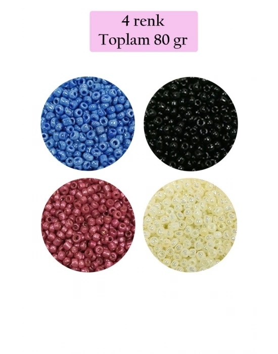 Dökme Cam Kum Boncuk (11/0) 2 mm - 4 Renk - Toplam 80 Gram -  BNC401