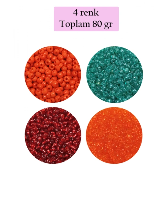 Dökme Cam Kum Boncuk (11/0) 2 mm - 4 Renk - Toplam 80 Gram -  BNC402