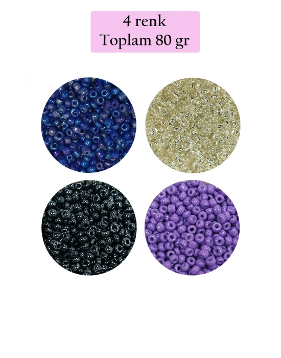 Dökme Cam Kum Boncuk (11/0) 2 mm - 4 Renk - Toplam 80 Gram -  BNC403