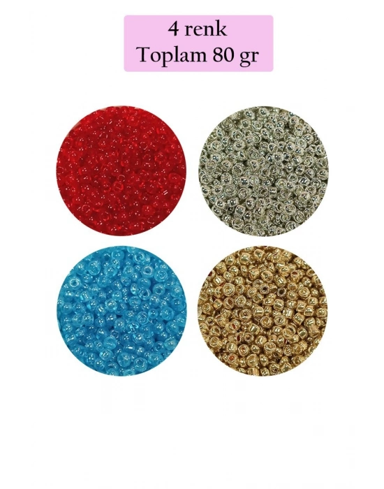 Dökme Cam Kum Boncuk (11/0) 2 mm - 4 Renk - Toplam 80 Gram -  BNC404