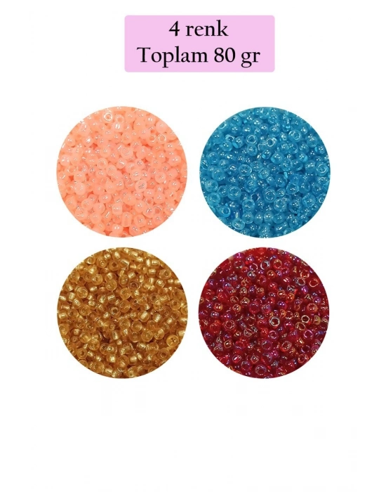 Dökme Cam Kum Boncuk (11/0) 2 mm - 4 Renk - Toplam 80 Gram -  BNC405