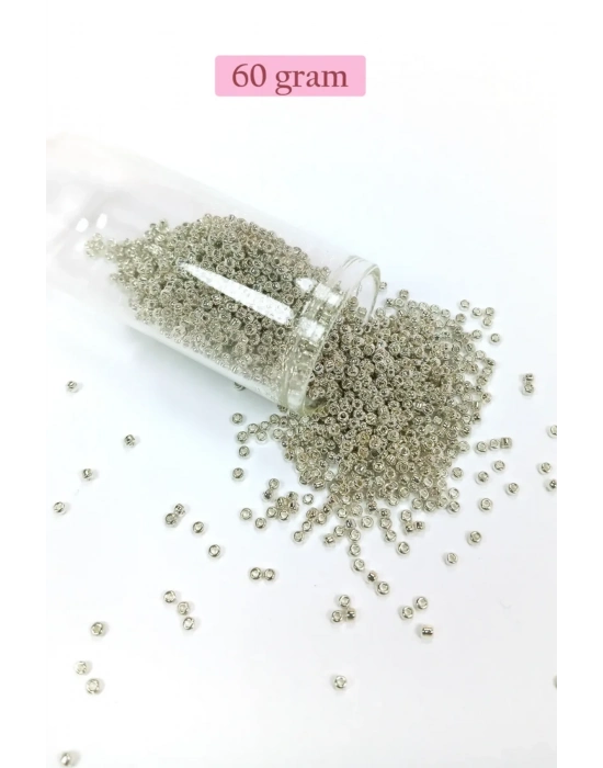 Dökme Cam Kum Boncuk (11/0) 2 mm - 60 Gram -  Gümüş - BNC057