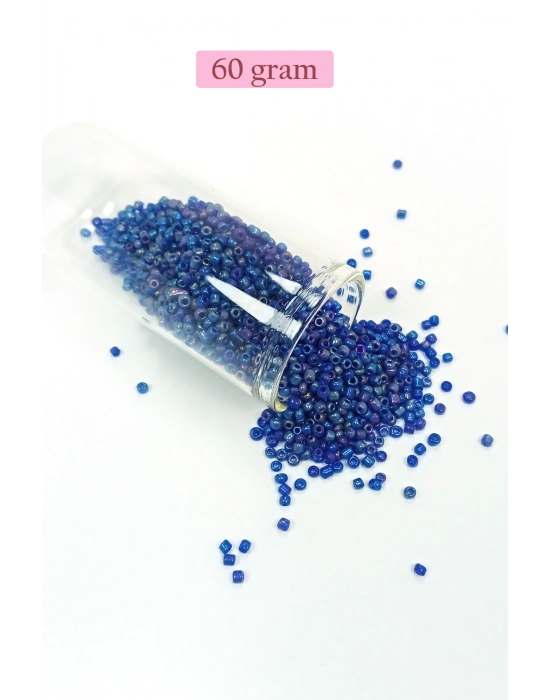 Dökme Cam Kum Boncuk (11/0) 2 mm - 60 Gram -  Koyu Mavi - BNC052