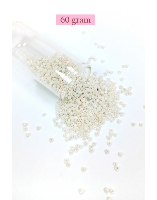 Dökme Cam Kum Boncuk (11/0) 2 mm - 60 Gram -  Parlak Beyaz - BNC065