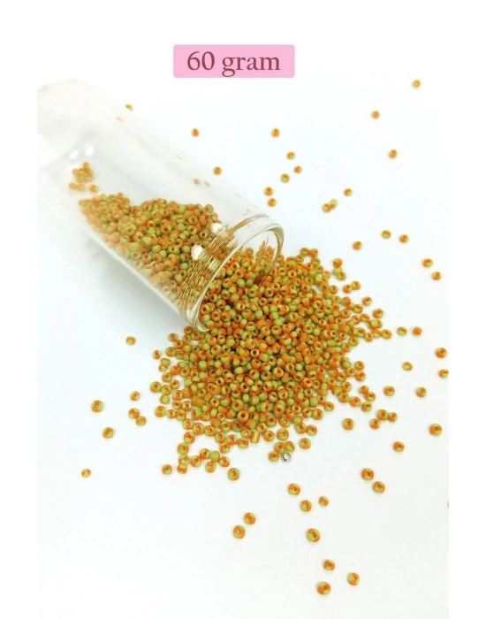 Dökme Cam Kum Boncuk (11/0) 2 mm - 60 Gram -  Sarı Turuncu - BNC066