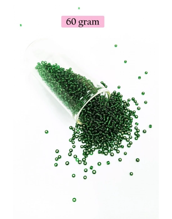 Dökme Cam Kum Boncuk (11/0) 2 mm - 60 Gram -  Şefaf Koyu Yeşil - BNC037