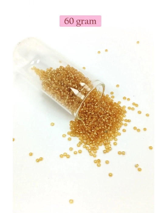 Dökme Cam Kum Boncuk (11/0) 2 mm - 60 Gram -  Şeffaf Altın - BNC062