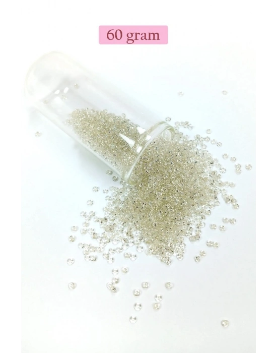 Dökme Cam Kum Boncuk (11/0) 2 mm - 60 Gram -  Şeffaf Beyaz - BNC053