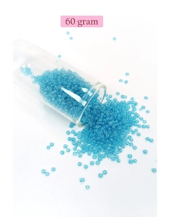 Dökme Cam Kum Boncuk (11/0) 2 mm - 60 Gram -  Şeffaf Camgöbeği - BNC058