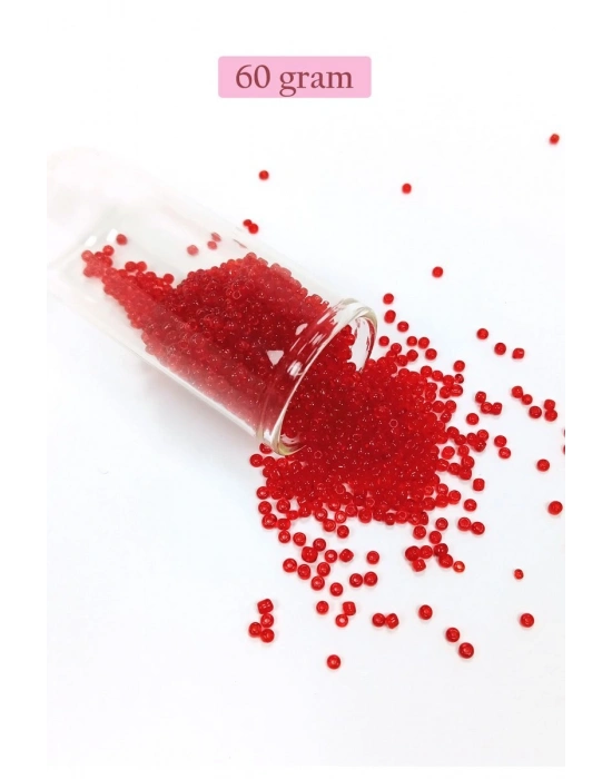 Dökme Cam Kum Boncuk (11/0) 2 mm - 60 Gram -  Şeffaf Kırmızı - BNC056
