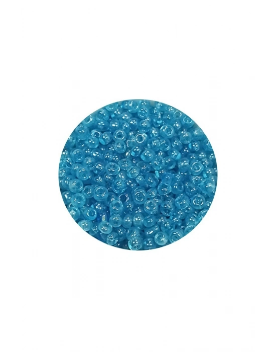 Dökme Cam Kum Boncuk (11/0) 2 mm - 60 Gram -  Şeffaf Koyu Camgöbeği - BNC061