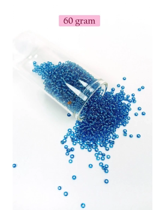 Dökme Cam Kum Boncuk (11/0) 2 mm - 60 Gram -  Şeffaf Mavi - BNC042