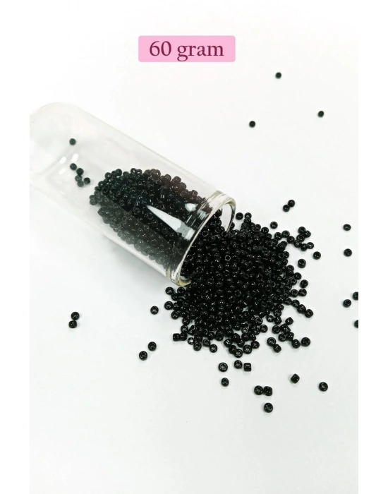 Dökme Cam Kum Boncuk (11/0) 2 mm - 60 Gram -  Siyah - BNC045