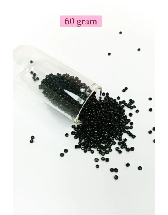 Dökme Cam Kum Boncuk (11/0) 2 mm - 60 Gram -  Siyah - BNC045