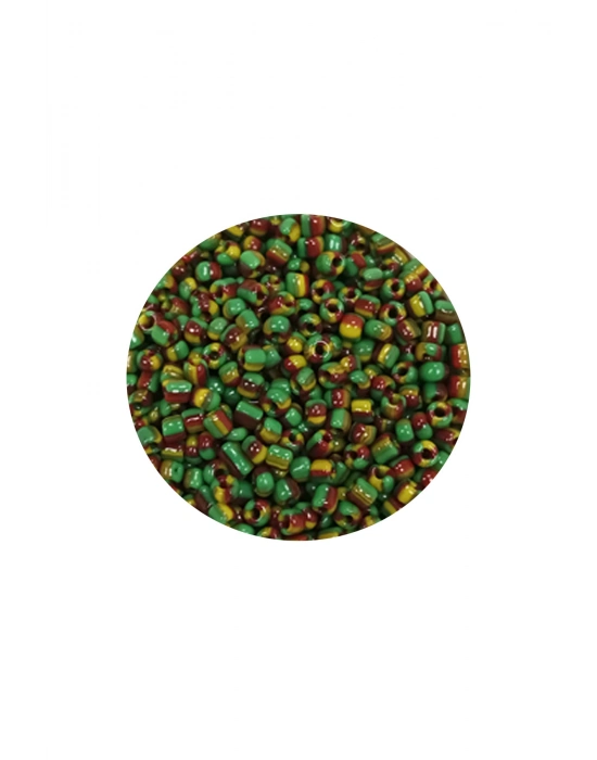 Dökme Cam Kum Boncuk (11/0) 2 mm - 60 Gram -  Yeşil Sarı Çizgili - BNC041