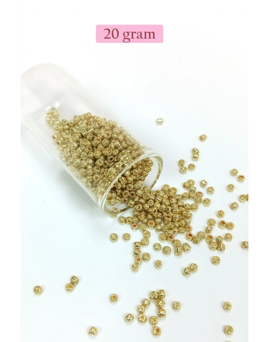 Dökme Cam Kum Boncuk (8/0) 3 mm - 20 Gram - Altın Rengi - BNC144