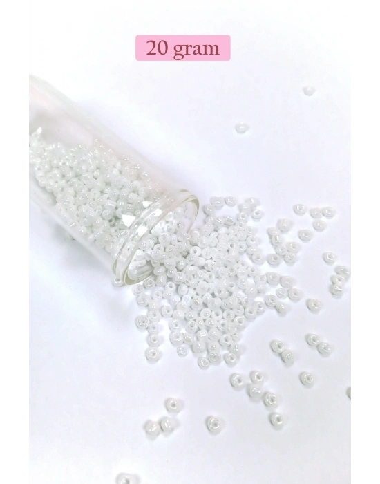 Dökme Cam Kum Boncuk (8/0) 3 mm - 20 Gram - İnci Beyaz - BNC145