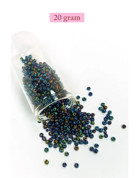 Dökme Cam Kum Boncuk (8/0) 3 mm - 20 Gram - Lacivert Yeşil - BNC169