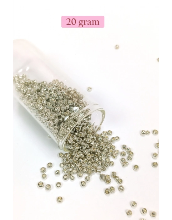 Dökme Cam Kum Boncuk (8/0) 3 mm - 20 Gram - Parlak Gümüş - BNC147