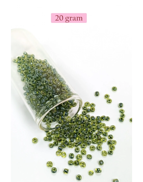 Dökme Cam Kum Boncuk (8/0) 3 mm - 20 Gram - Şeffaf Alacalı Yeşil - BNC171