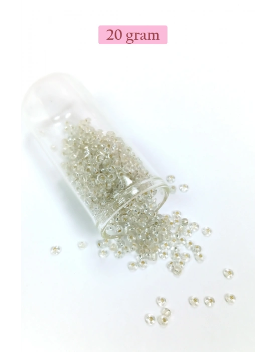 Dökme Cam Kum Boncuk (8/0) 3 mm - 20 Gram - Şeffaf Beyaz - BNC156