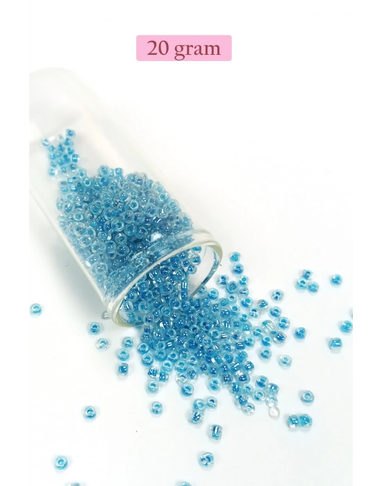 Dökme Cam Kum Boncuk (8/0) 3 mm - 20 Gram - Şeffaf Gök Mavi - BNC173