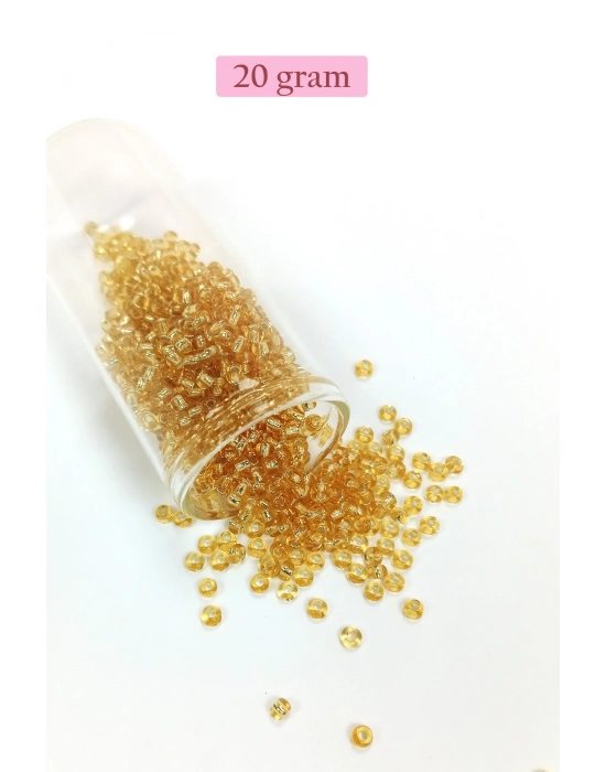 Dökme Cam Kum Boncuk (8/0) 3 mm - 20 Gram - Şeffaf Koyu Sarı - BNC176