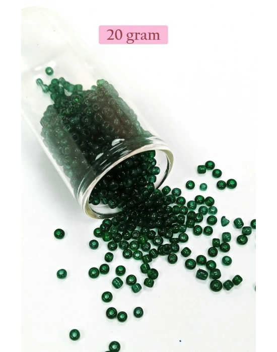 Dökme Cam Kum Boncuk (8/0) 3 mm - 20 Gram - Şeffaf Koyu Yeşil - BNC155