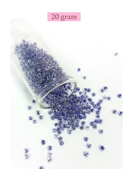 Dökme Cam Kum Boncuk (8/0) 3 mm - 20 Gram - Şeffaf Mor Beyaz - BNC181