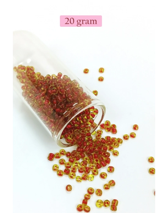 Dökme Cam Kum Boncuk (8/0) 3 mm - 20 Gram - Şeffaf Sarı Kırmızı - BNC175